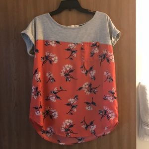 Floral orange/salmon/ grey top